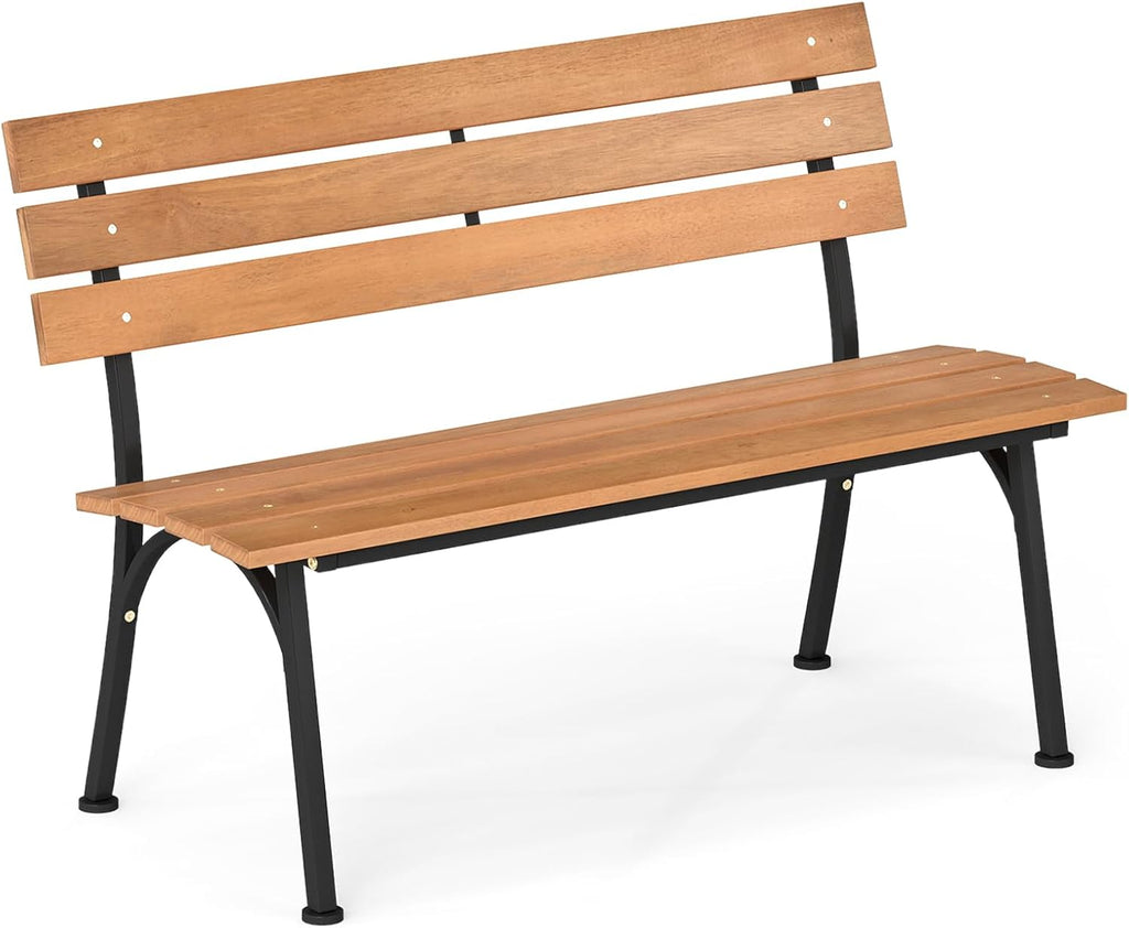 Acacia Wood Metal Frame Patio Bench