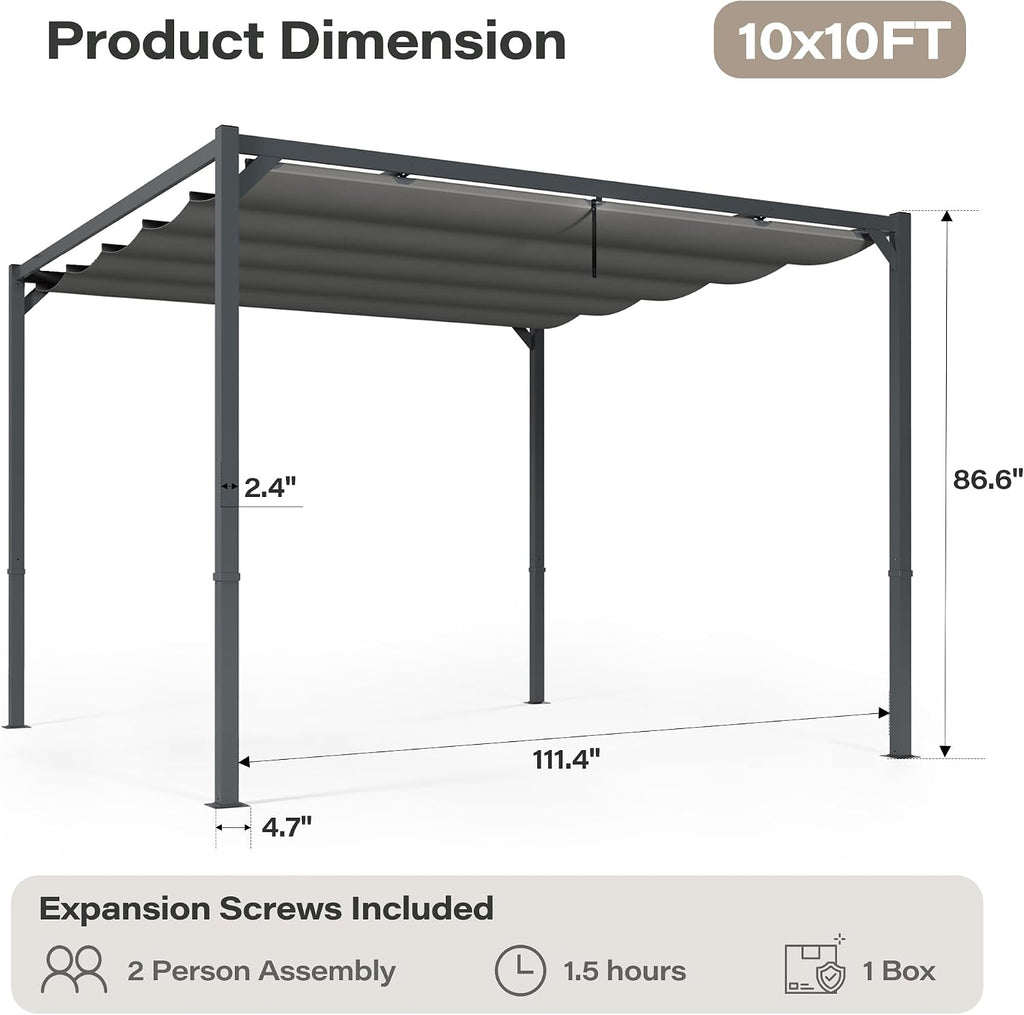 Grey Retractable Aluminum Pergola