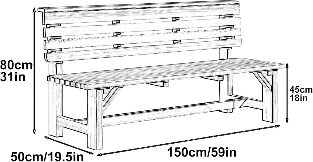 Solid Wood Two Seater Garden Bench