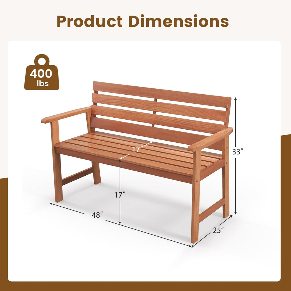 Hardwood Slatted Backrest Bench