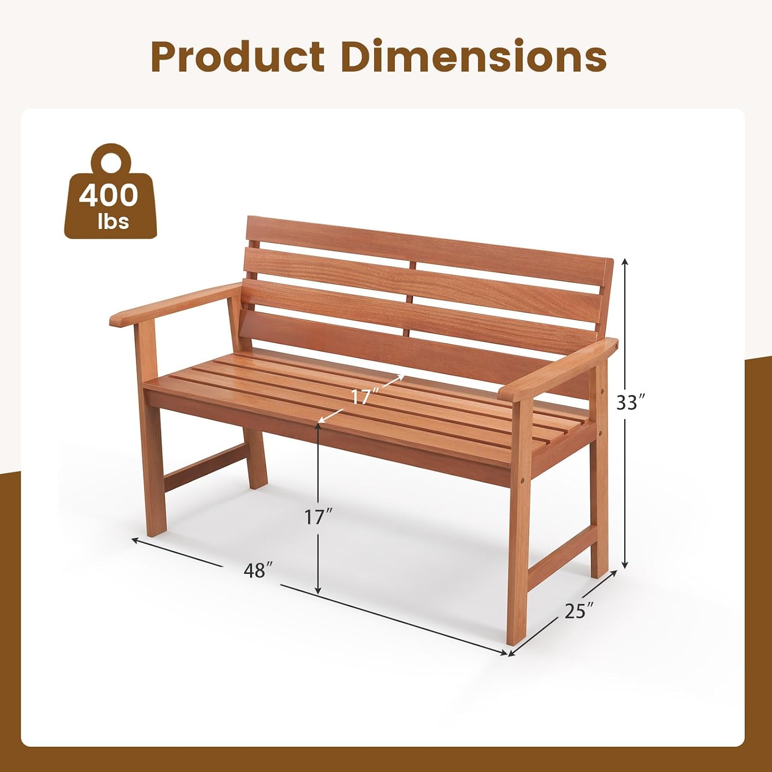 Hardwood Slatted Backrest Bench
