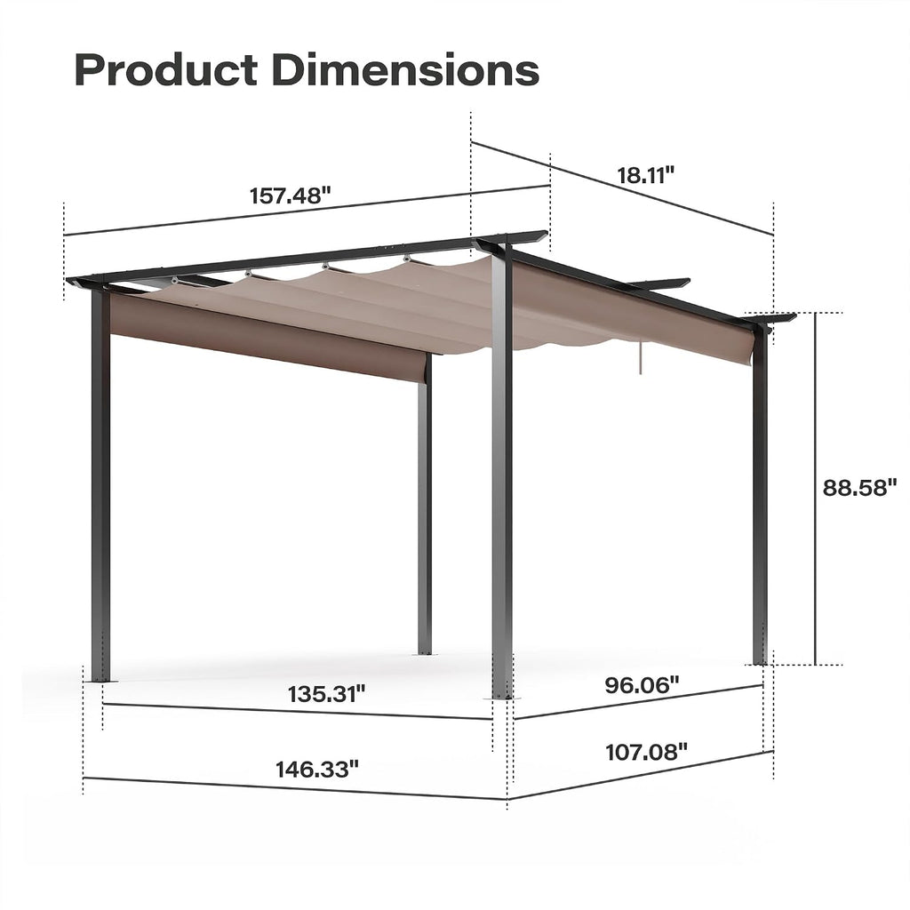 Brown Retractable Aluminum Pergola