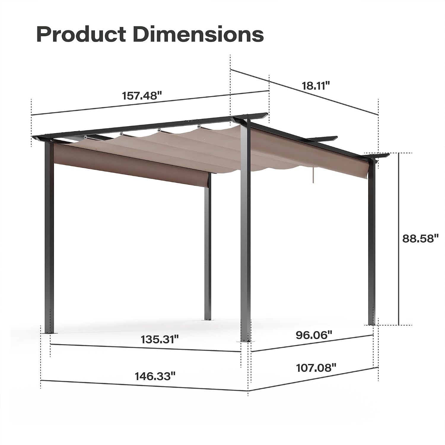 Brown Retractable Aluminum Pergola
