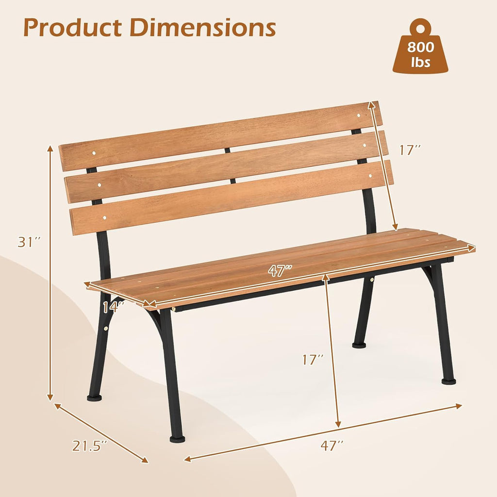 Acacia Wood Metal Frame Patio Bench