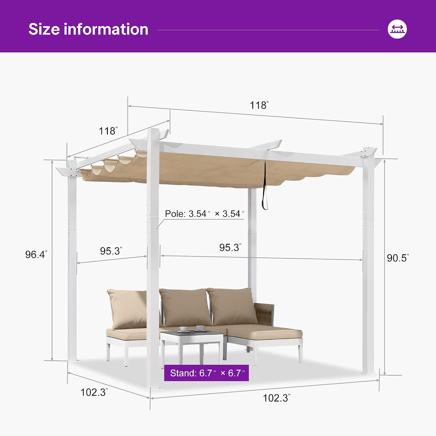 White Dual Canopy Retractable Pergola