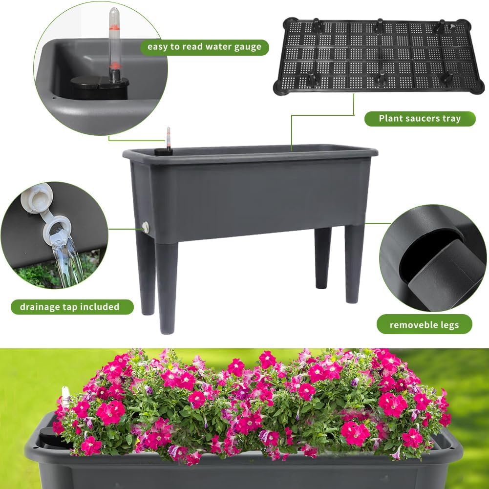 Four Grey Self-Watering Planters