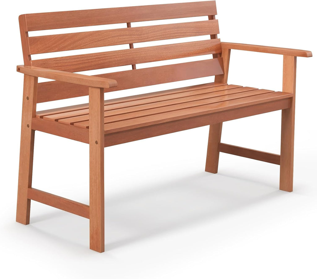 Hardwood Slatted Backrest Bench