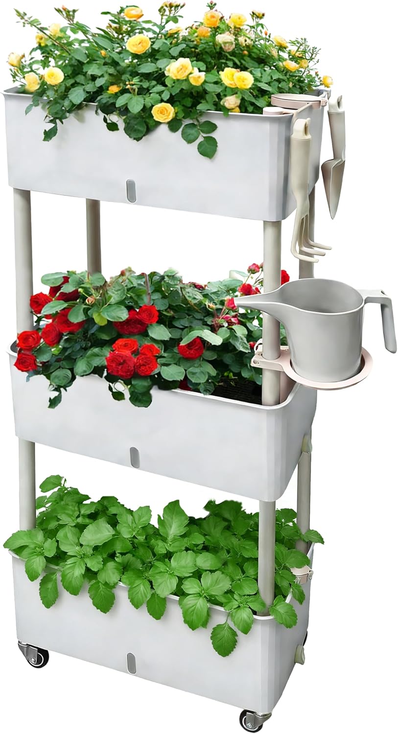 Three-Tier Wheeled Self-Water Planter