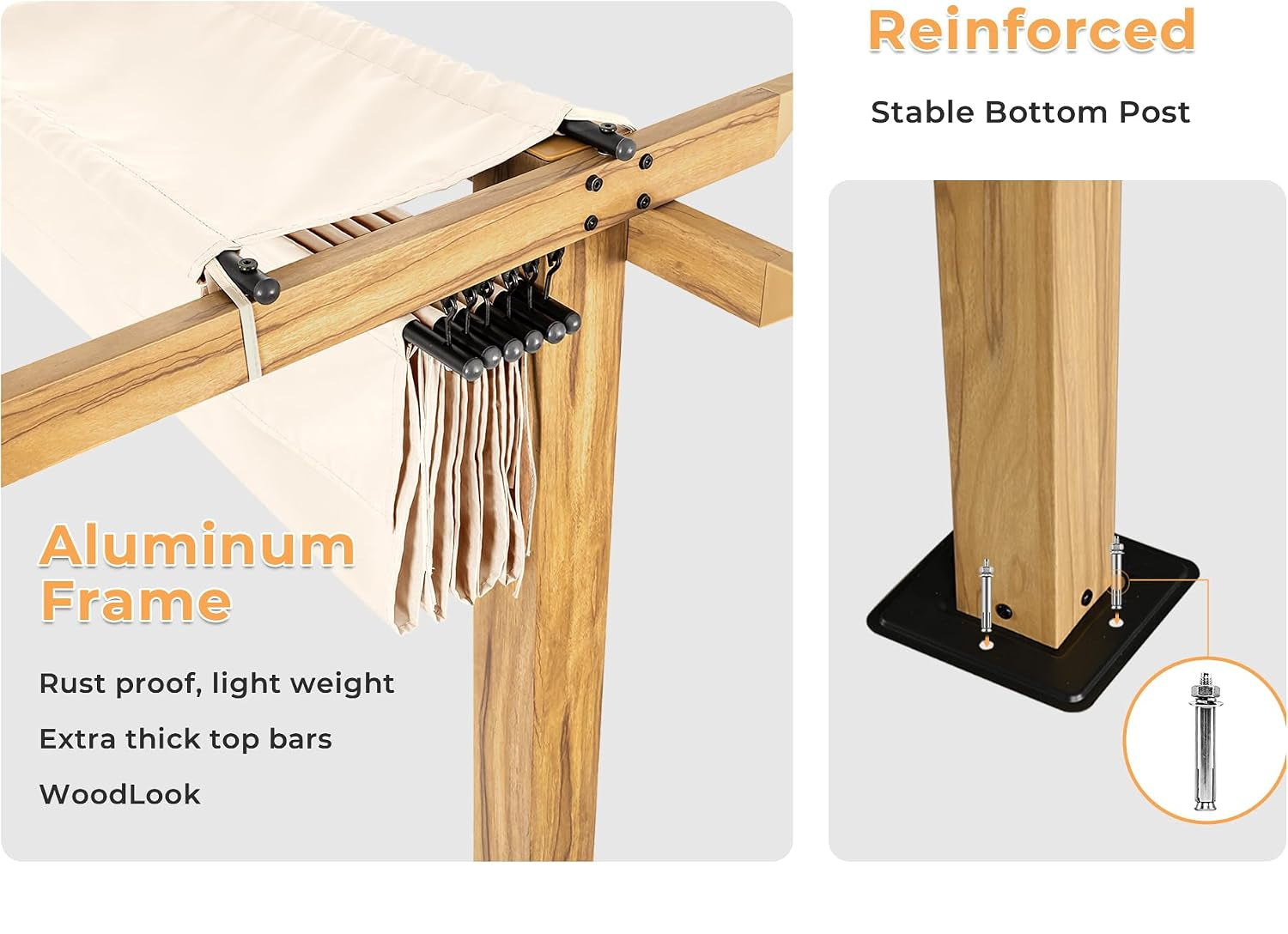 Beige Wood Grain Retractable Pergola