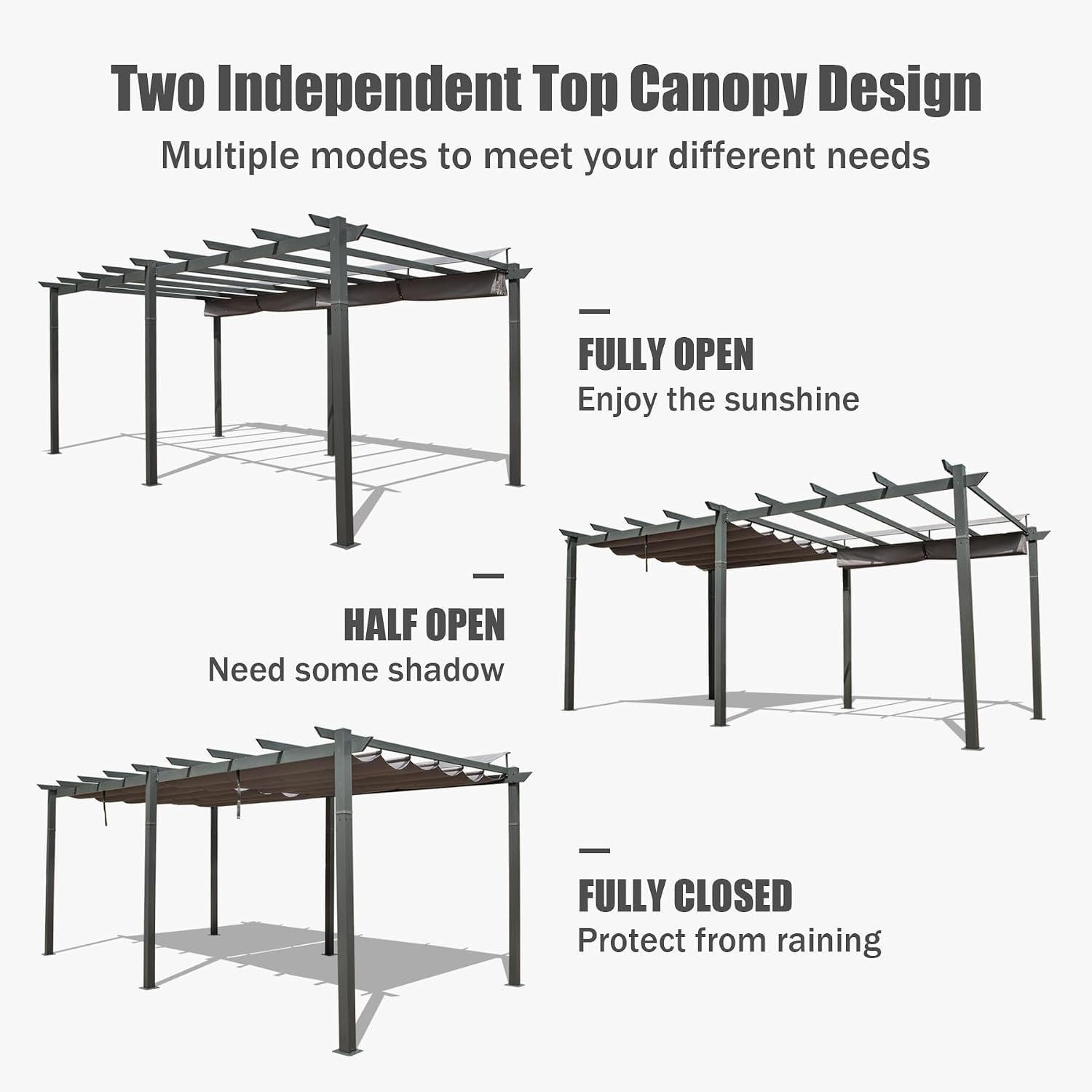 Gray Retractable Canopy Pergola