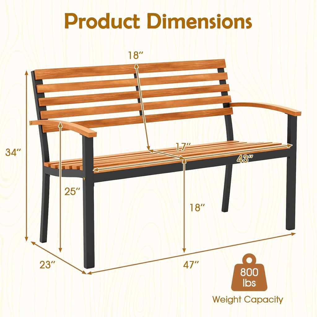 Acacia Wood Metal Frame Bench