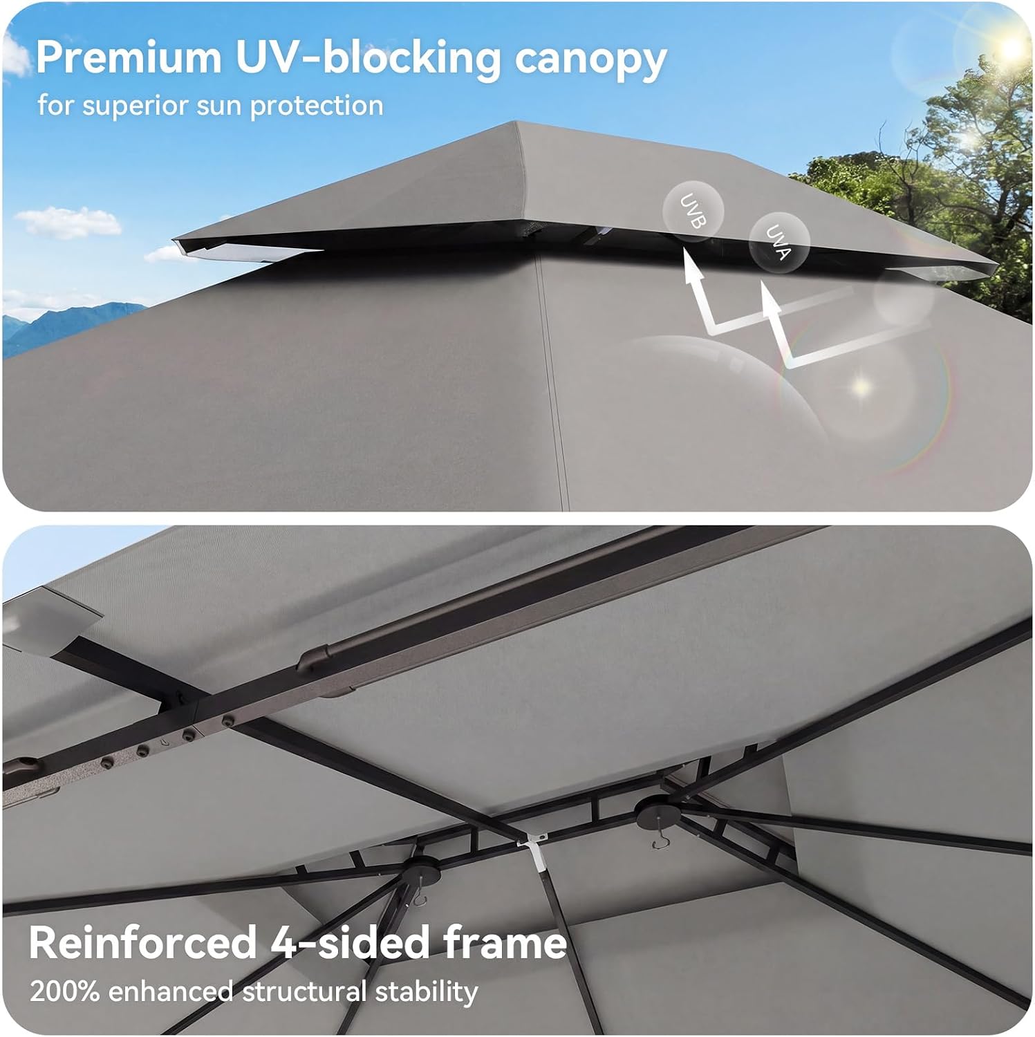 Double Roof Grey Outdoor Gazebo