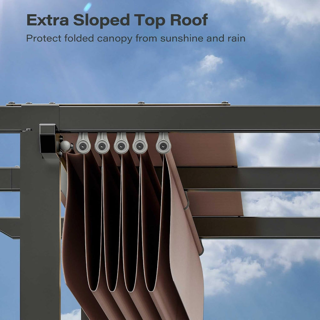 Brown Retractable Aluminum Pergola