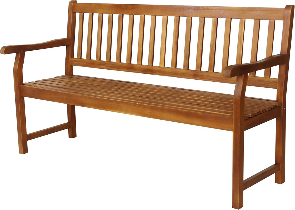 Teak Acacia Three Seat Wood Bench