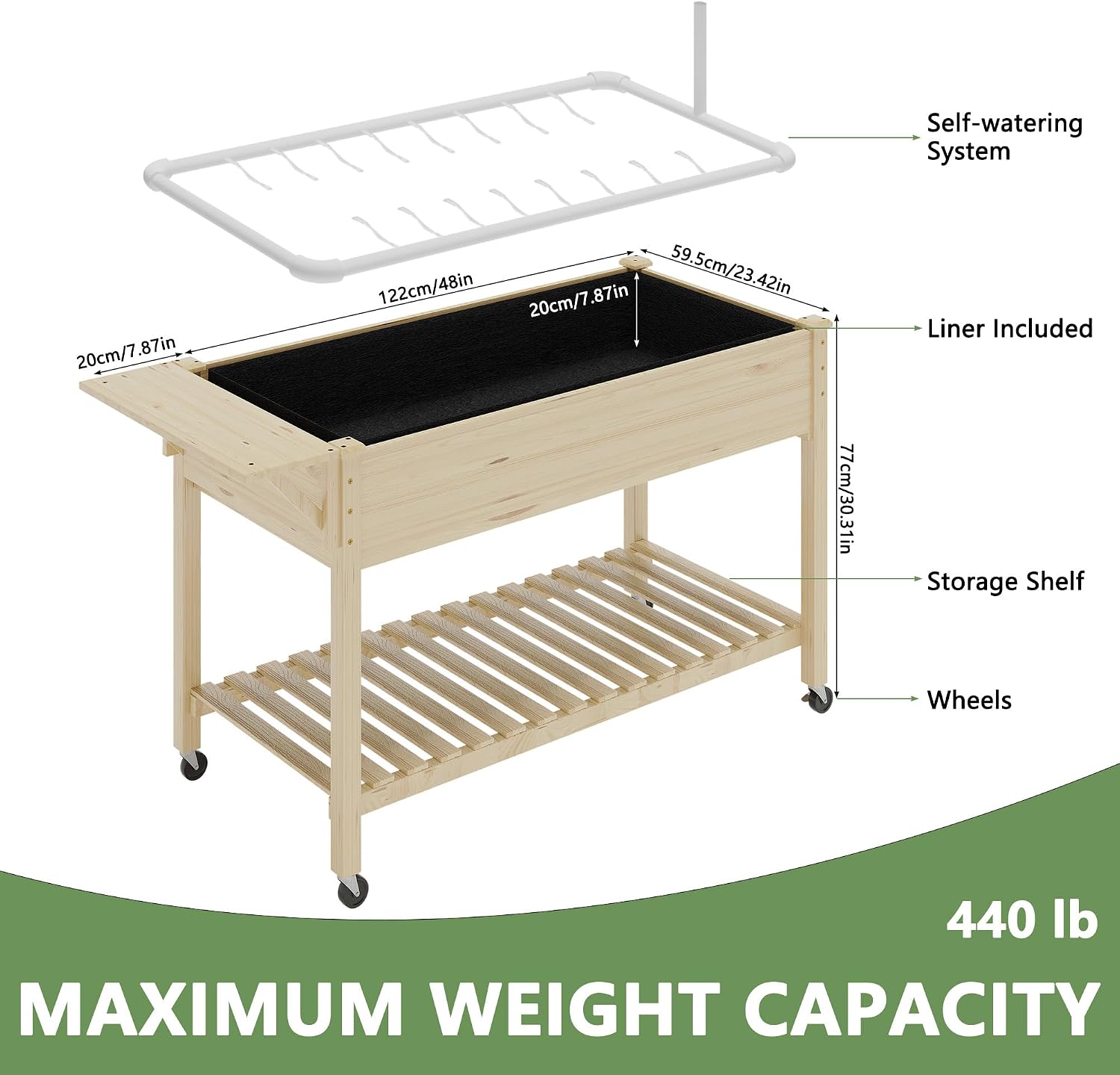 Wheeled Self-Watering Planter Box