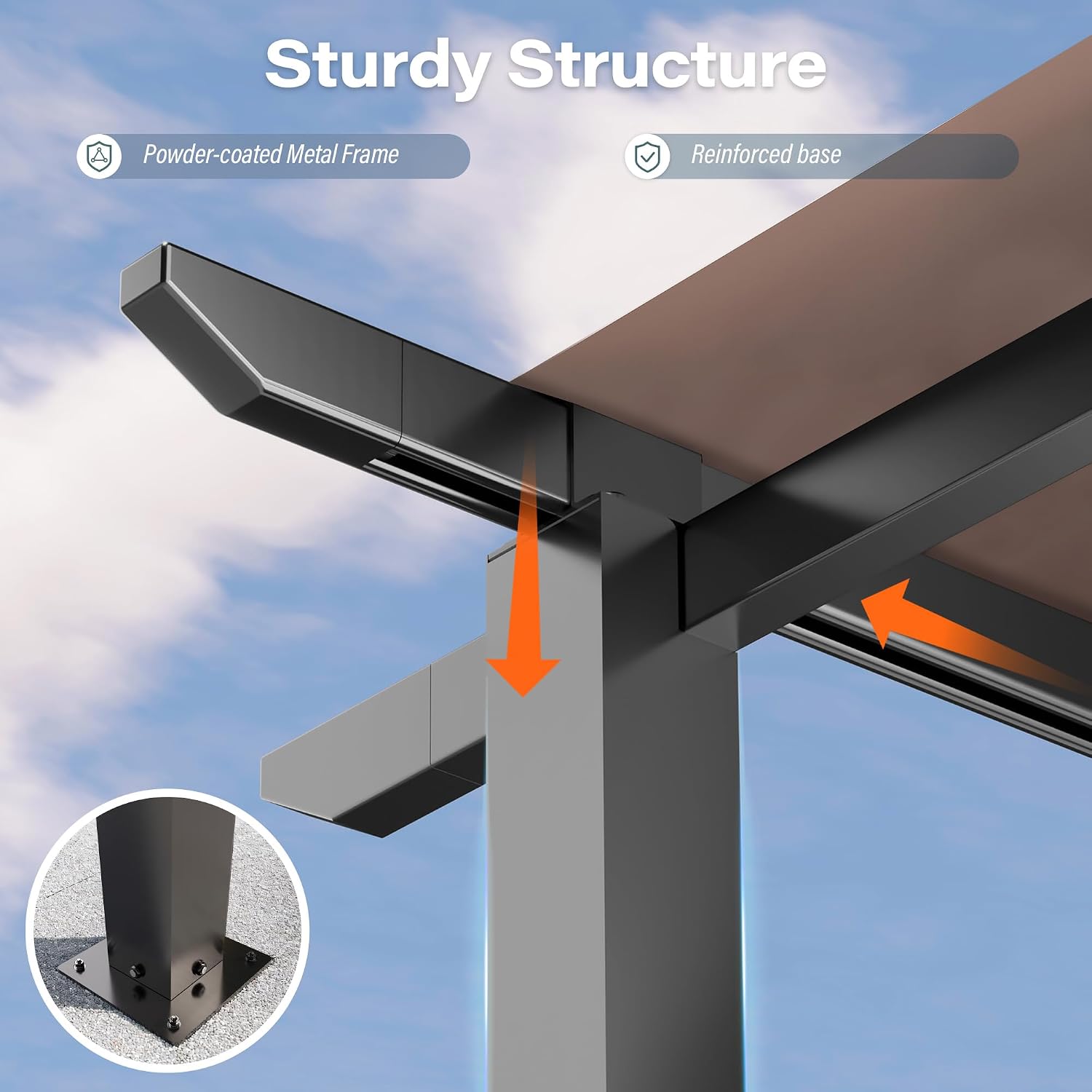 Brown Retractable Aluminum Pergola