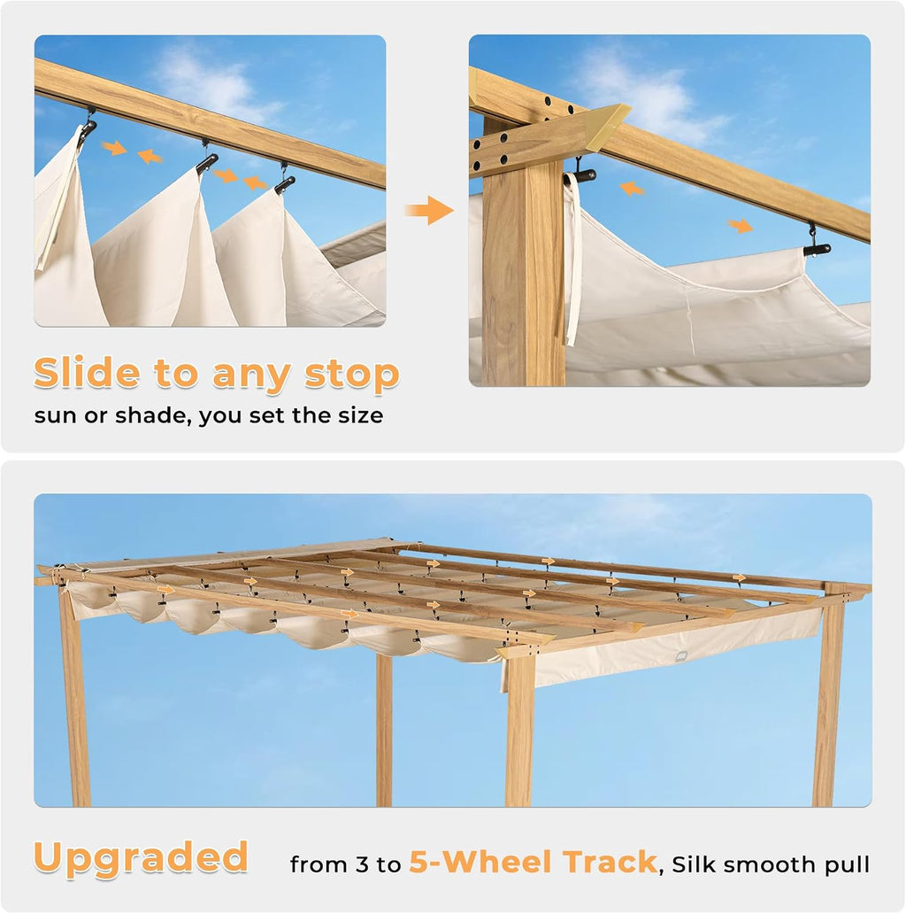Beige Wood Grain Retractable Pergola