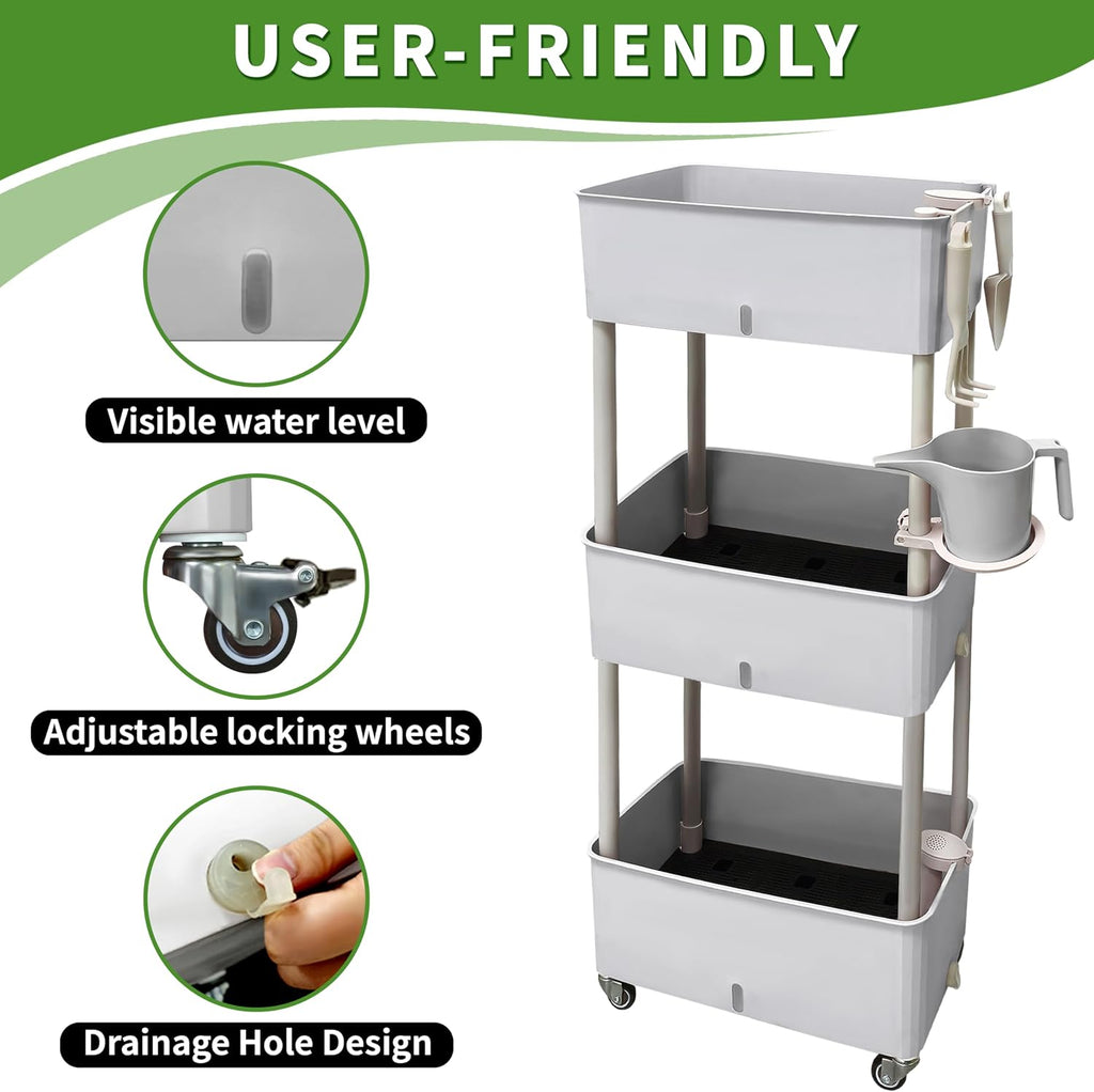 Three-Tier Wheeled Self-Water Planter