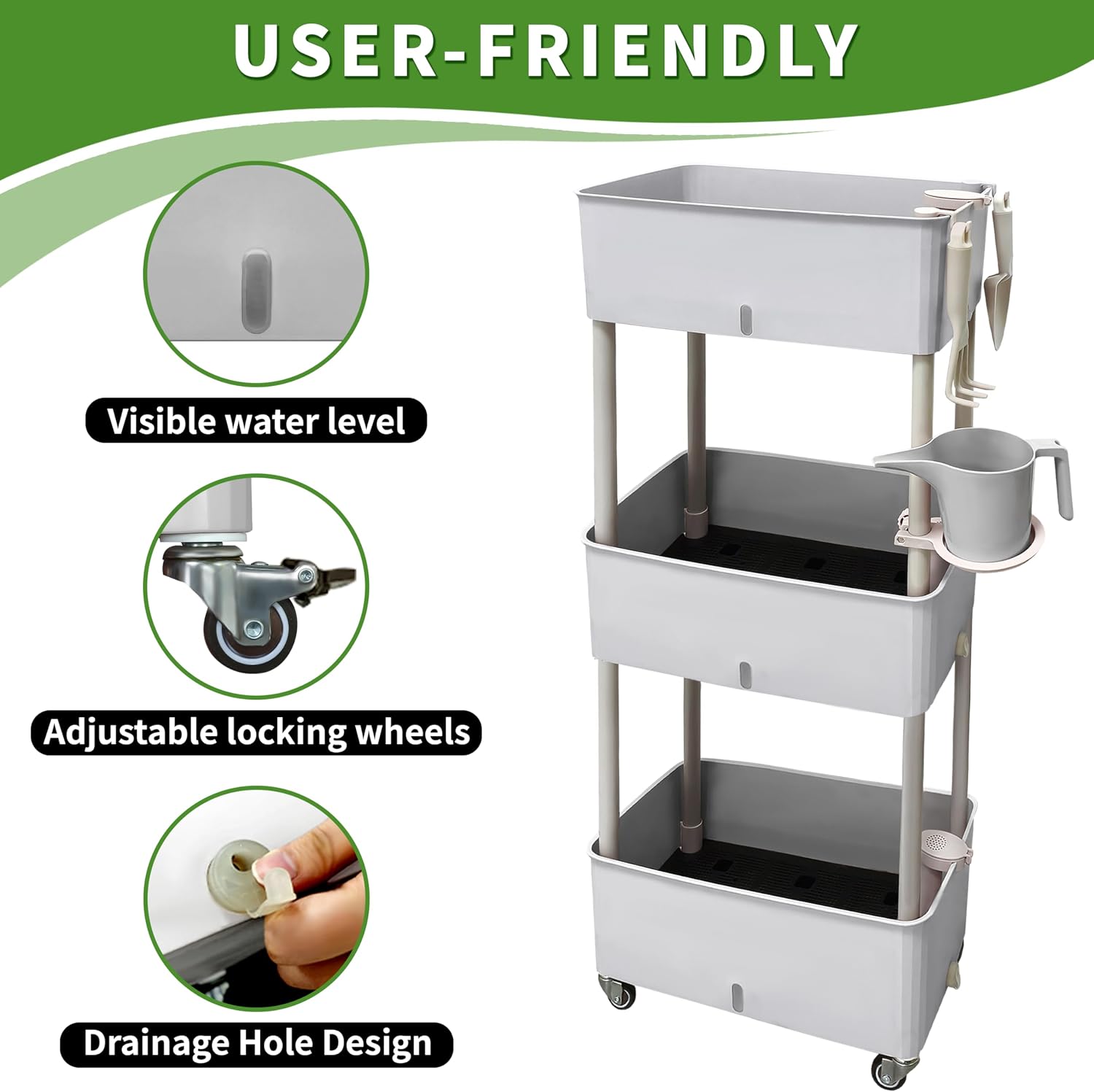 Three-Tier Wheeled Self-Water Planter