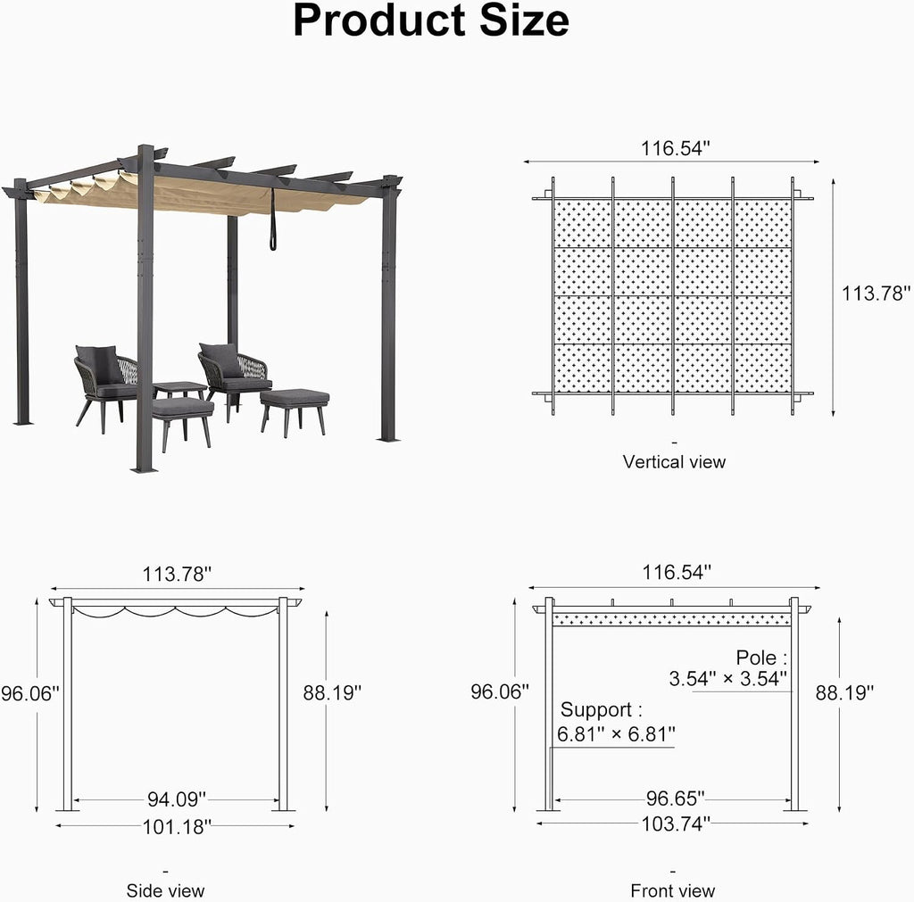 Beige Retractable Patio Pergola