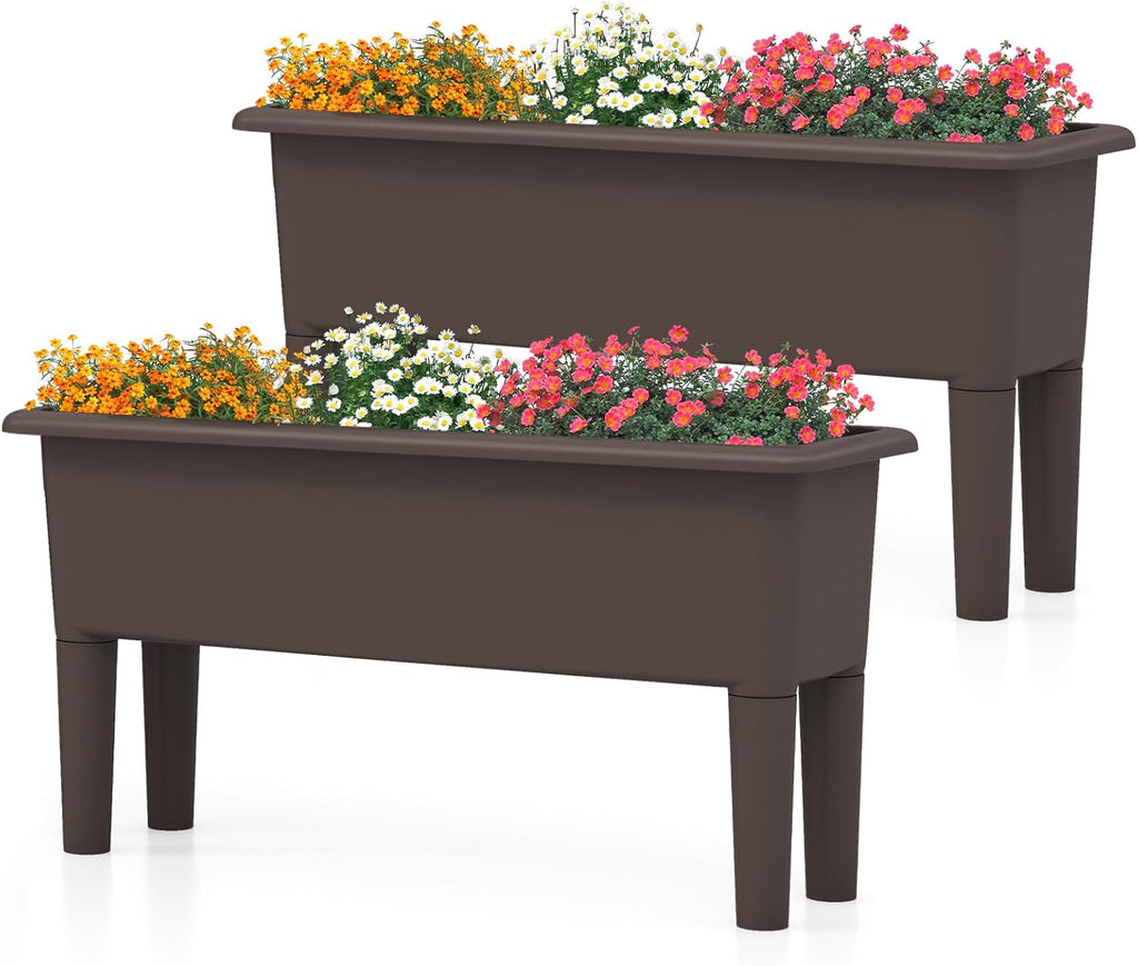 Two Brown Self-Watering Planters
