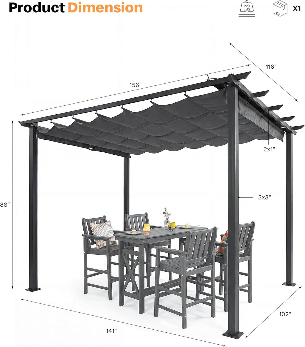 Grey Retractable Aluminum Pergola