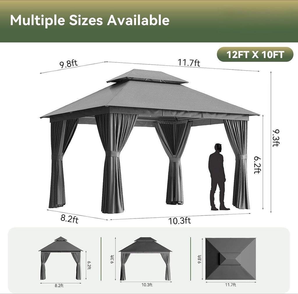 Double Roof Grey Outdoor Gazebo