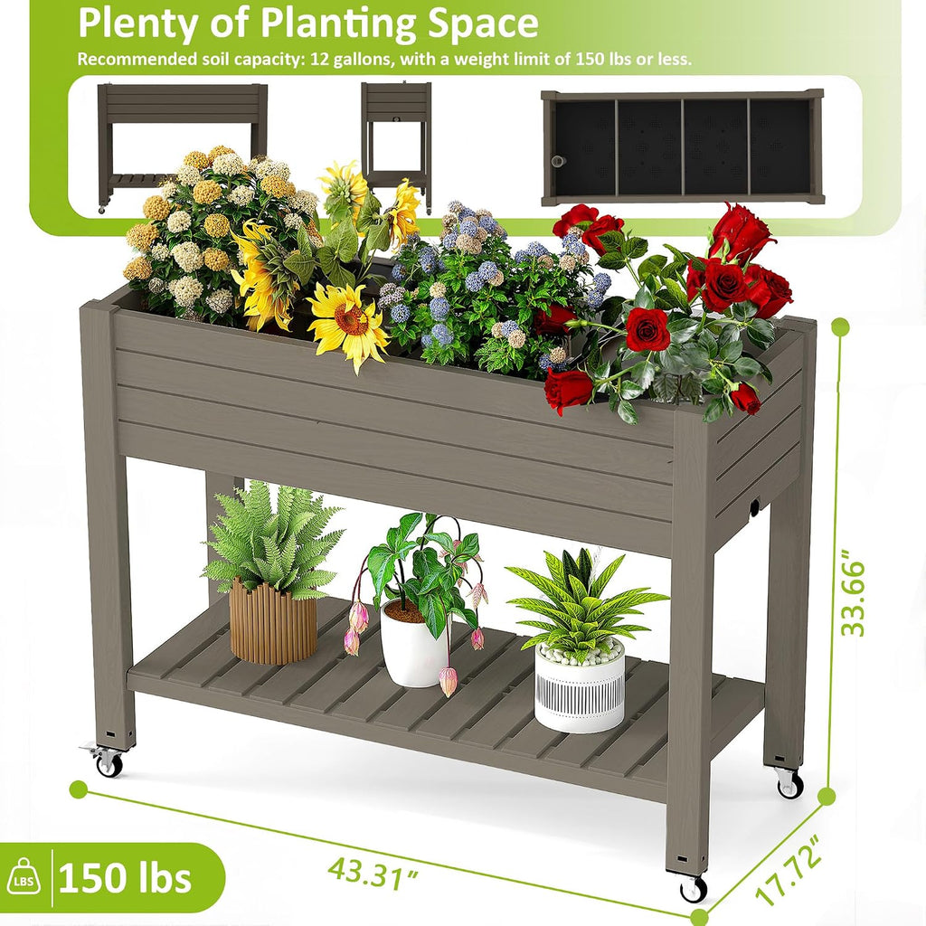 Wheeled Grey Self-Watering Planter
