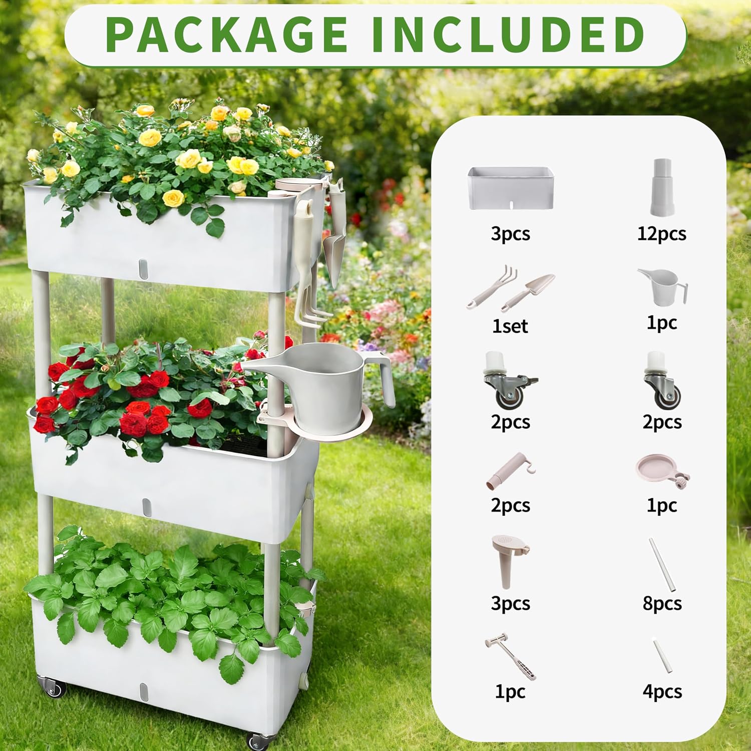 Three-Tier Wheeled Self-Water Planter
