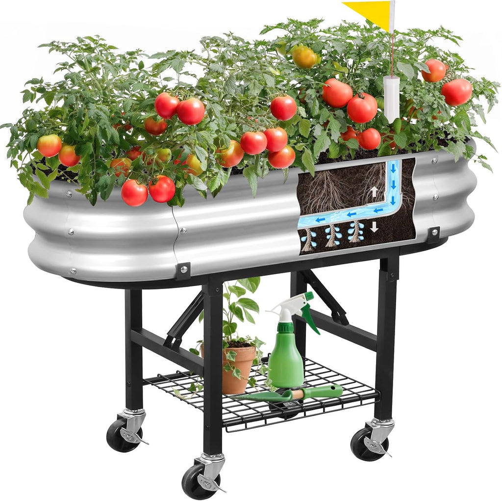Wheeled Metal Self-Water Planter
