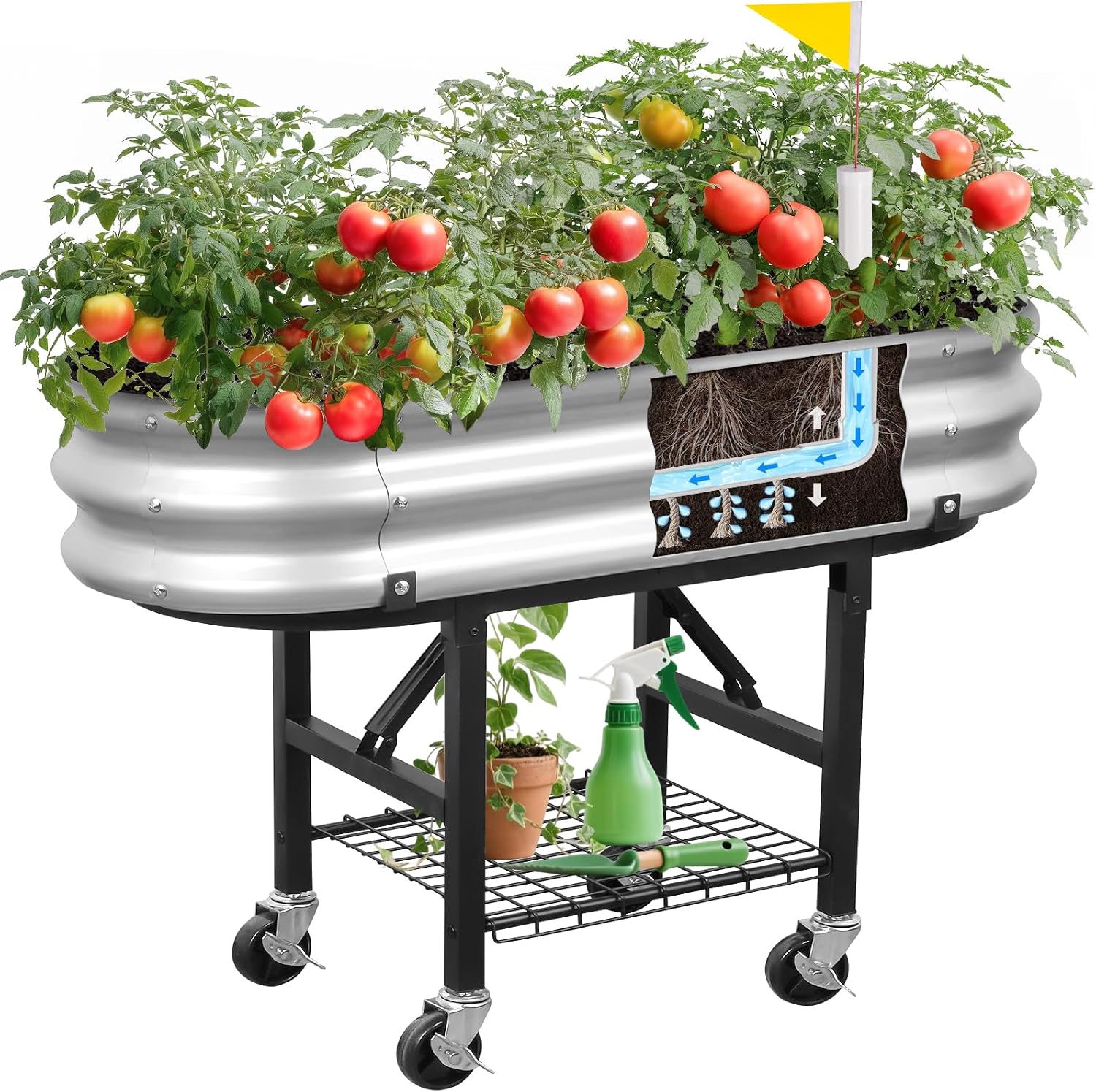 Wheeled Metal Self-Water Planter