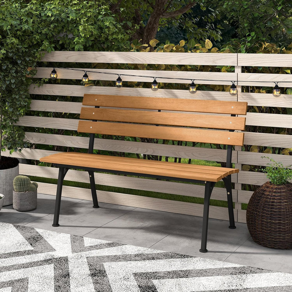 Acacia Wood Metal Frame Patio Bench