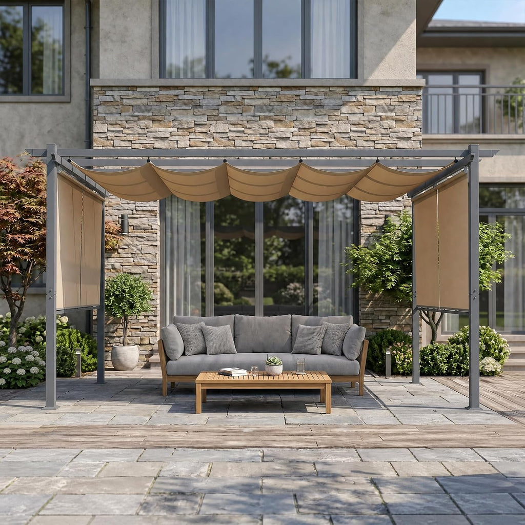 Brown Retractable Canopy Pergola