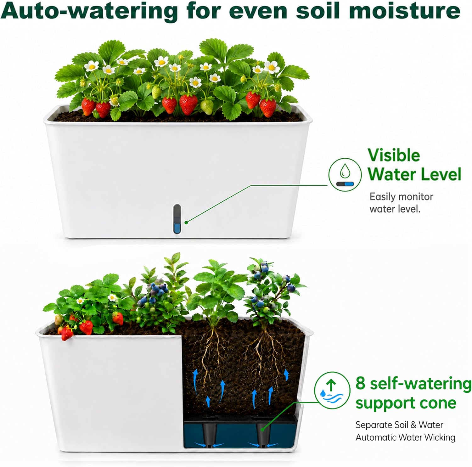 Two-Tier Wheeled Self-Water Planter