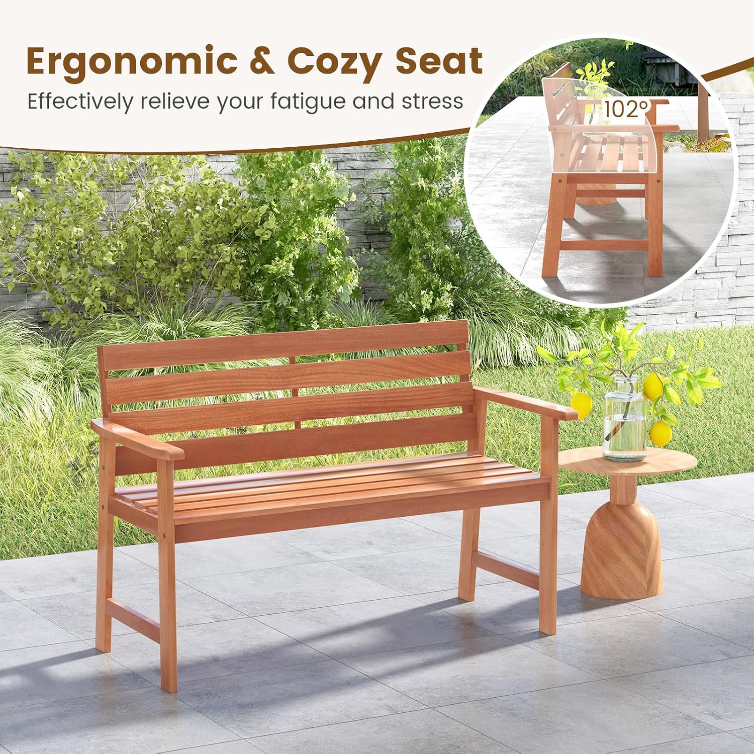 Hardwood Slatted Backrest Bench
