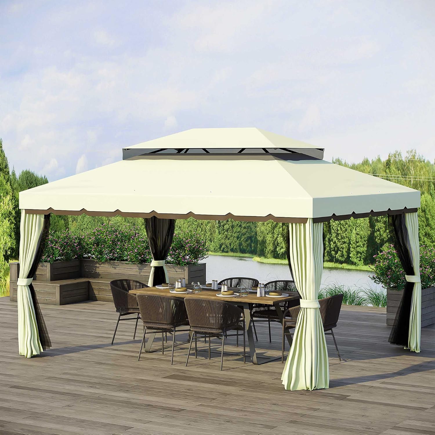 White Curtain Net Patio Gazebo