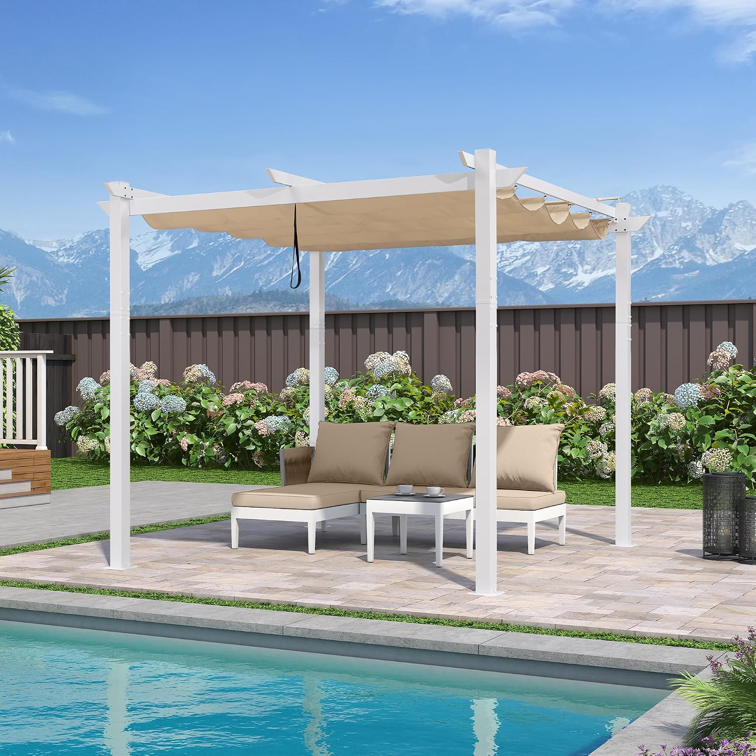 White Dual Canopy Retractable Pergola