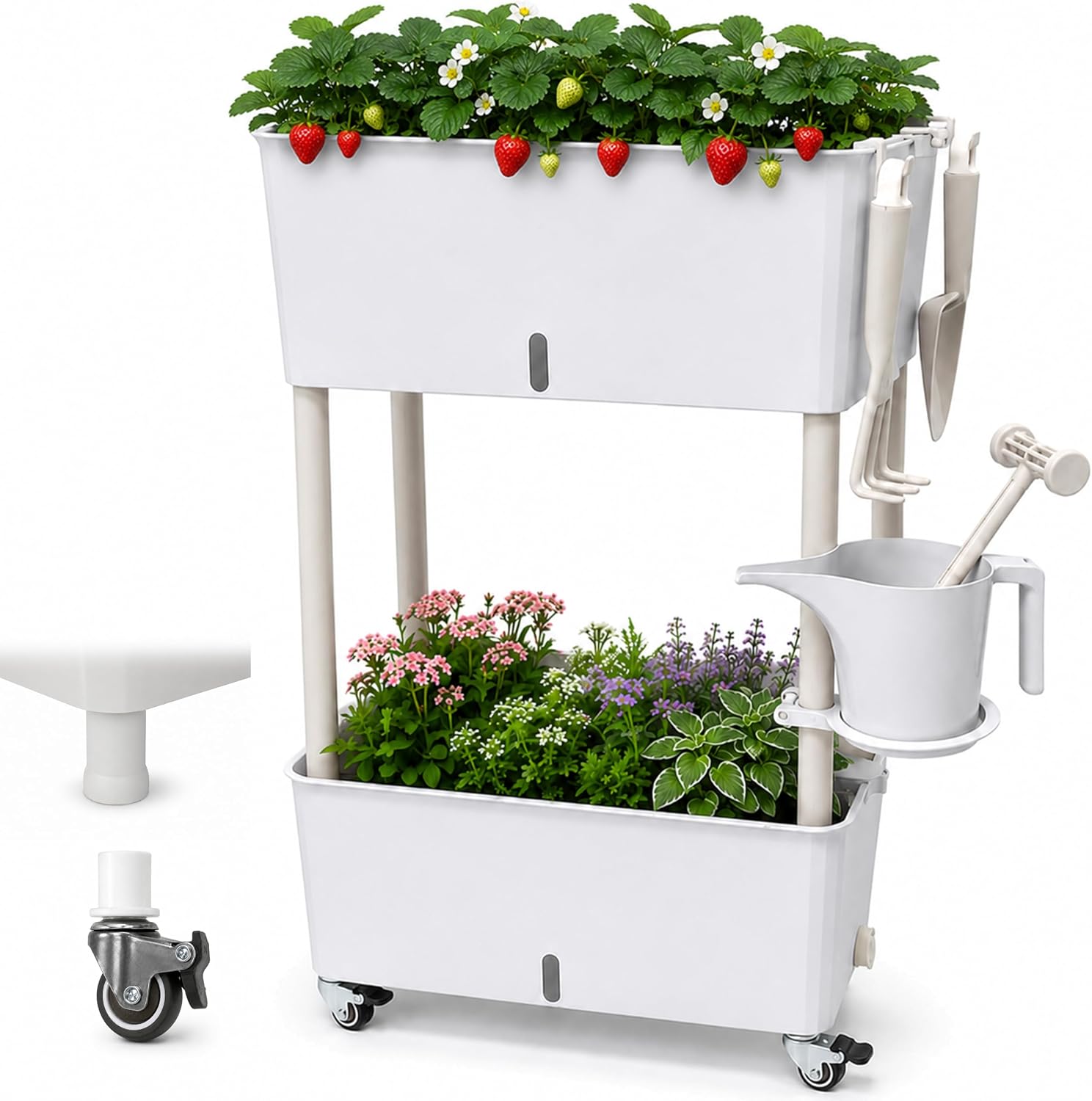 Two-Tier Wheeled Self-Water Planter