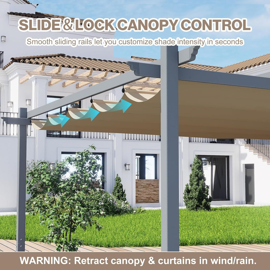 Brown Retractable Canopy Pergola