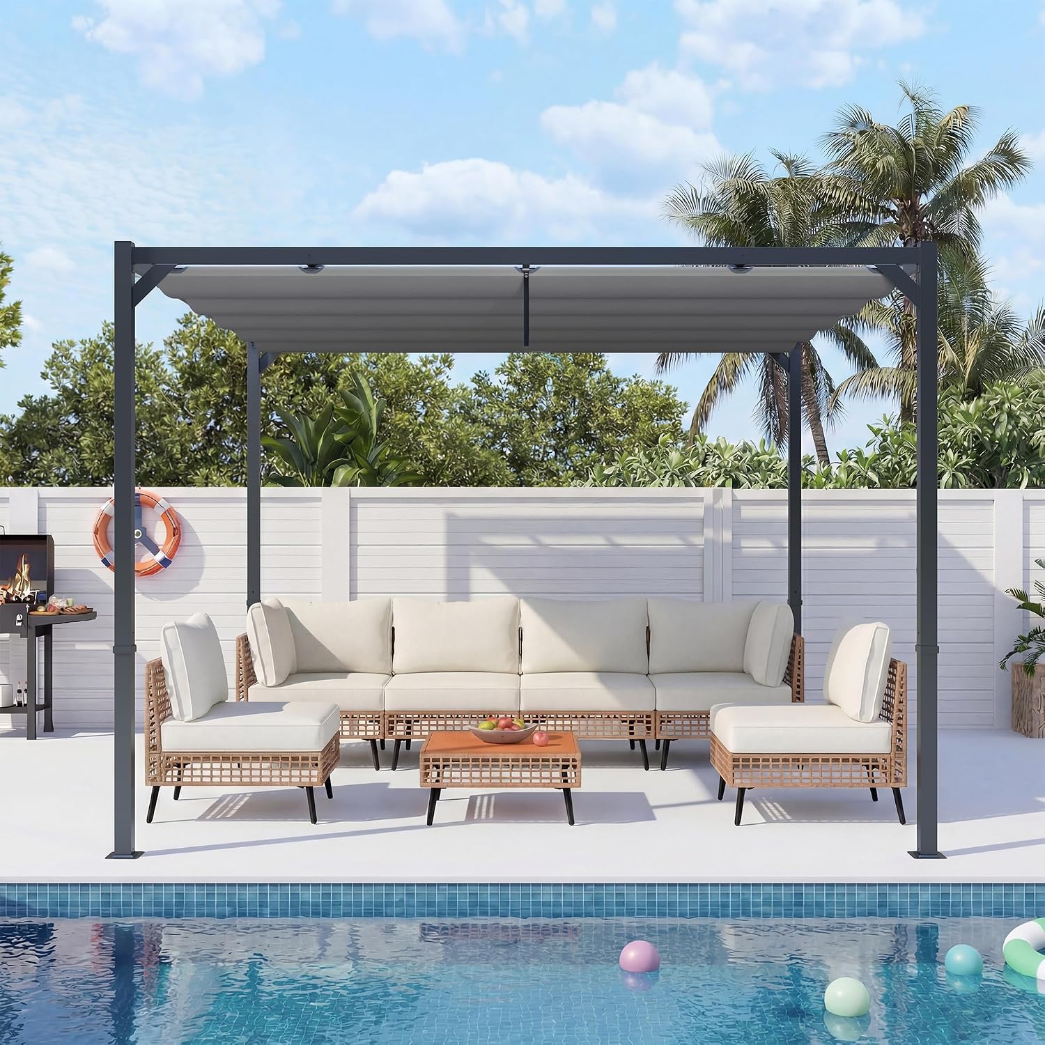 Grey Retractable Aluminum Pergola