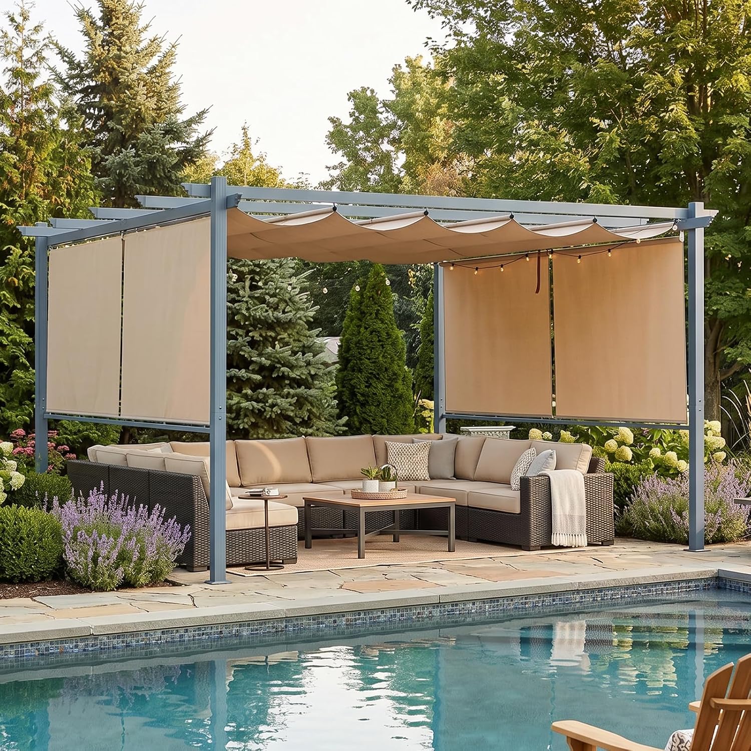 Brown Retractable Canopy Pergola