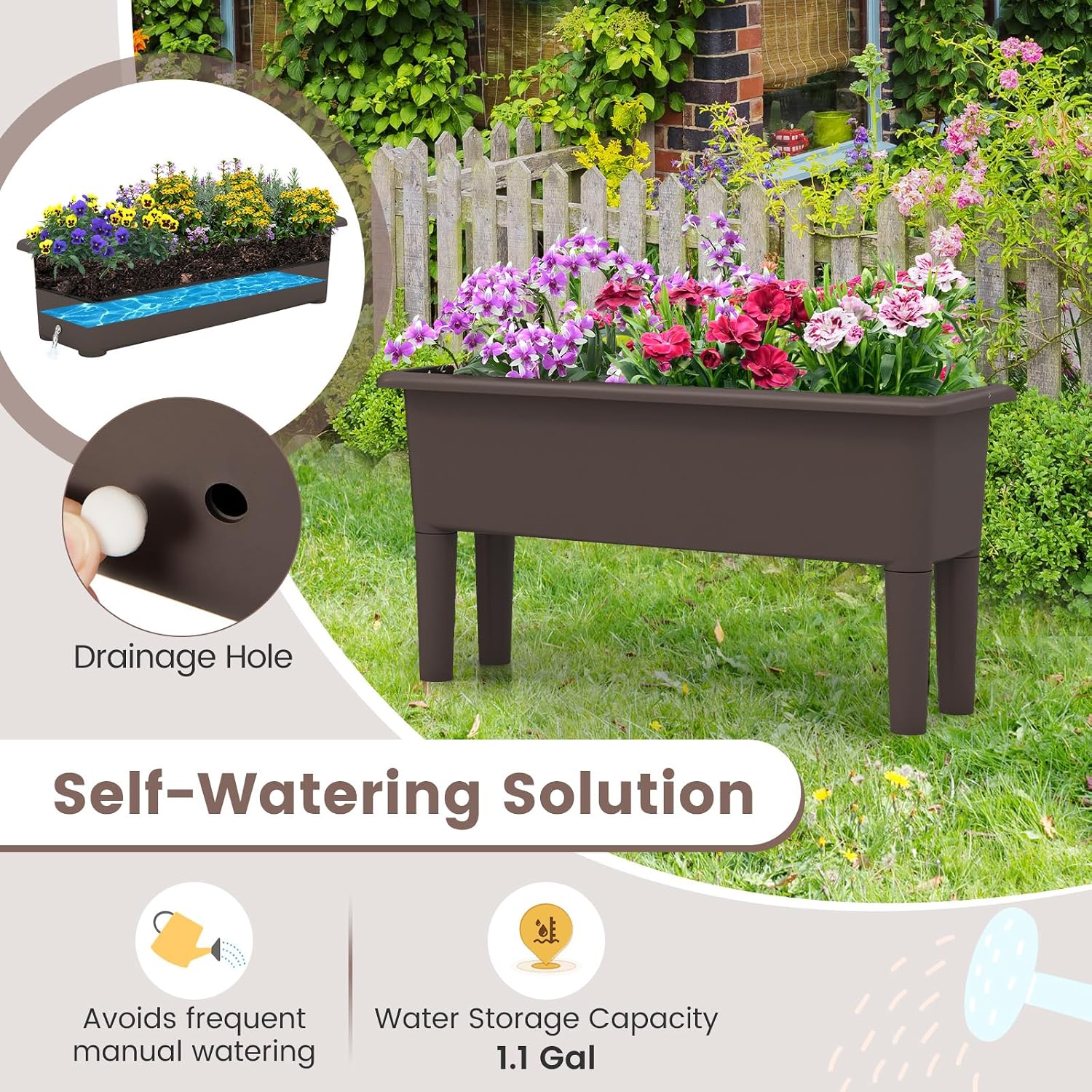 Two Brown Self-Watering Planters