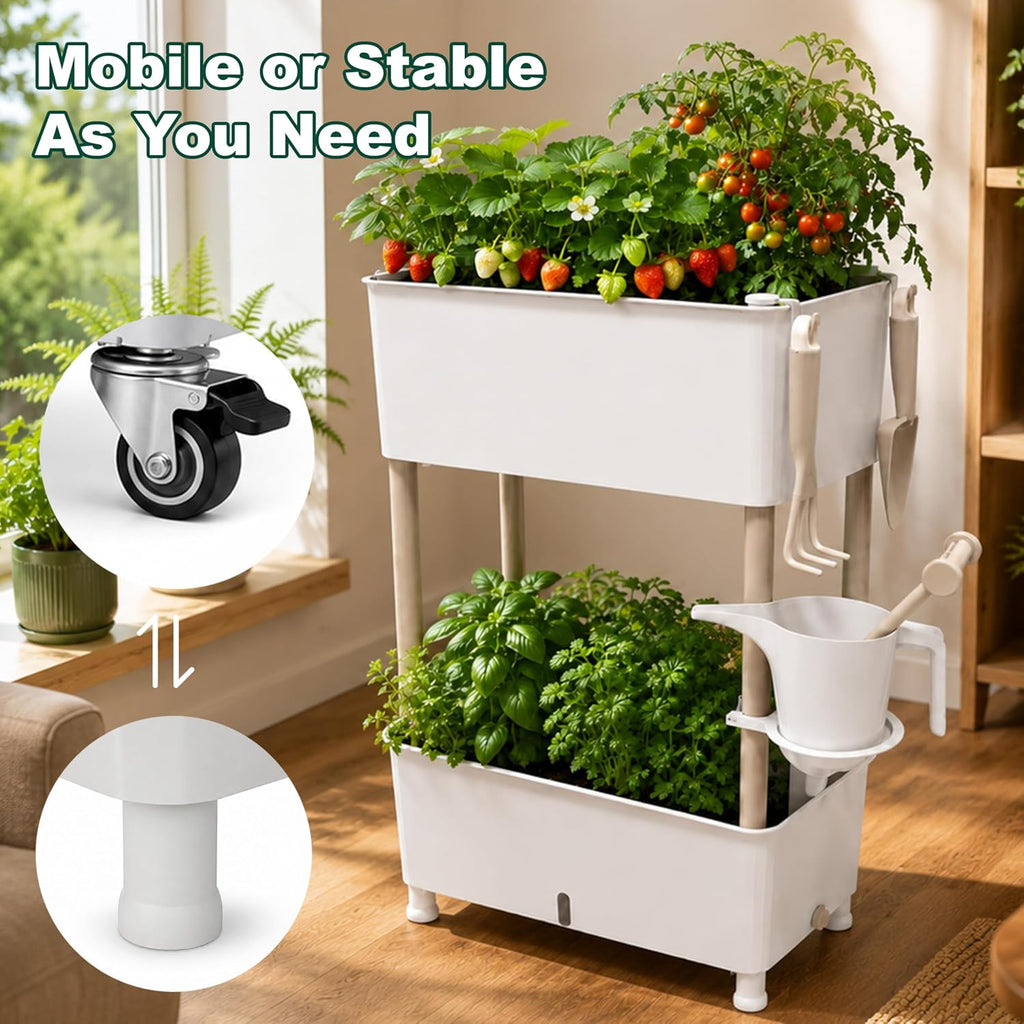 Two-Tier Wheeled Self-Water Planter
