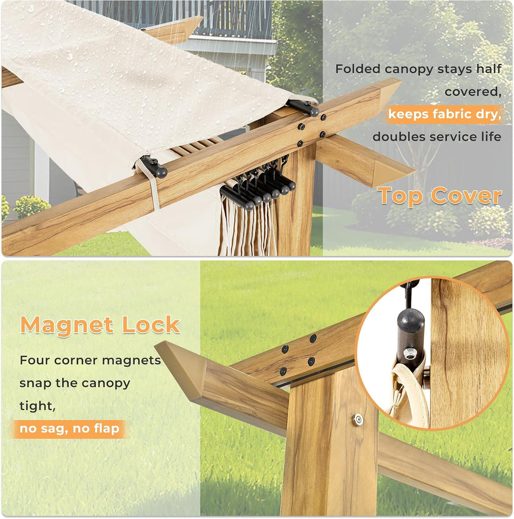Beige Wood Grain Retractable Pergola