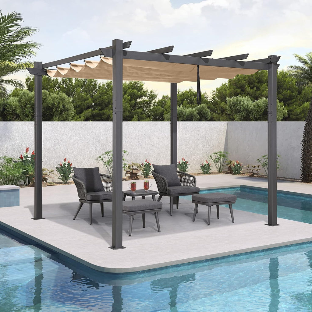 Beige Retractable Patio Pergola