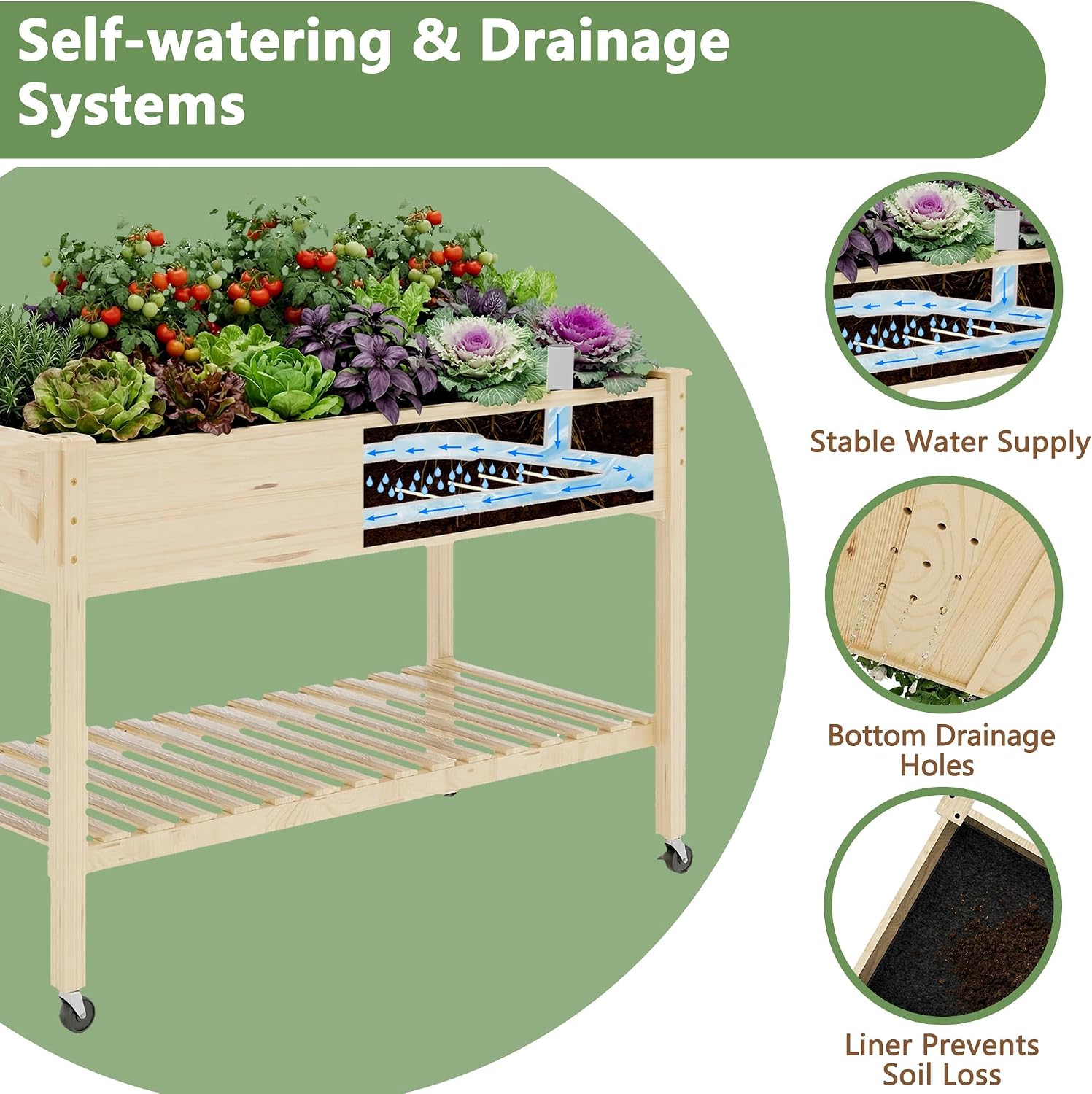 Wheeled Self-Watering Planter Box