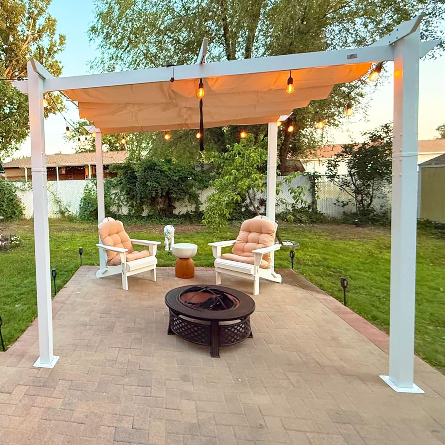 White Dual Canopy Retractable Pergola