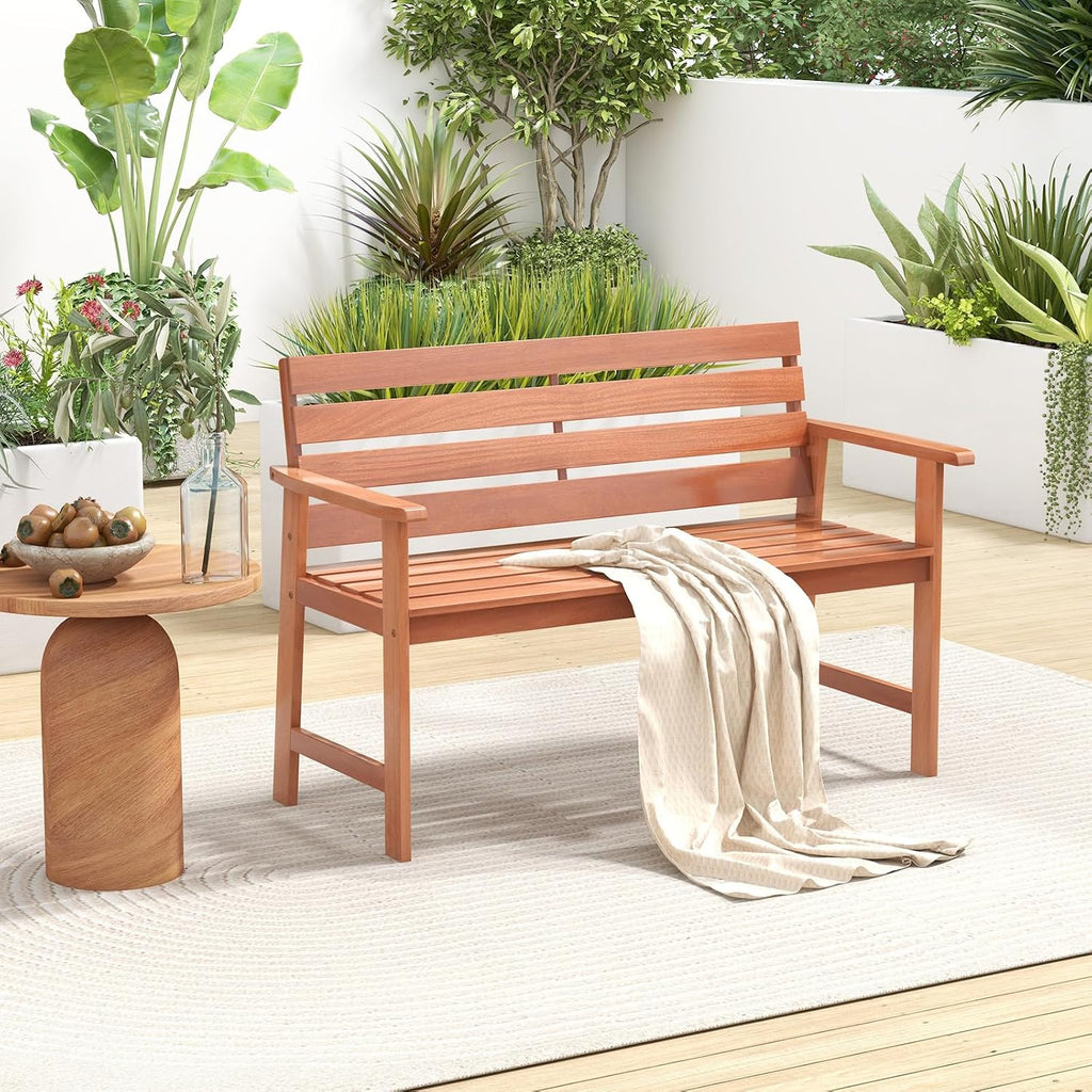 Hardwood Slatted Backrest Bench