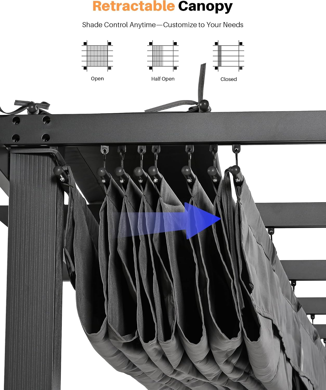Grey Retractable Aluminum Pergola