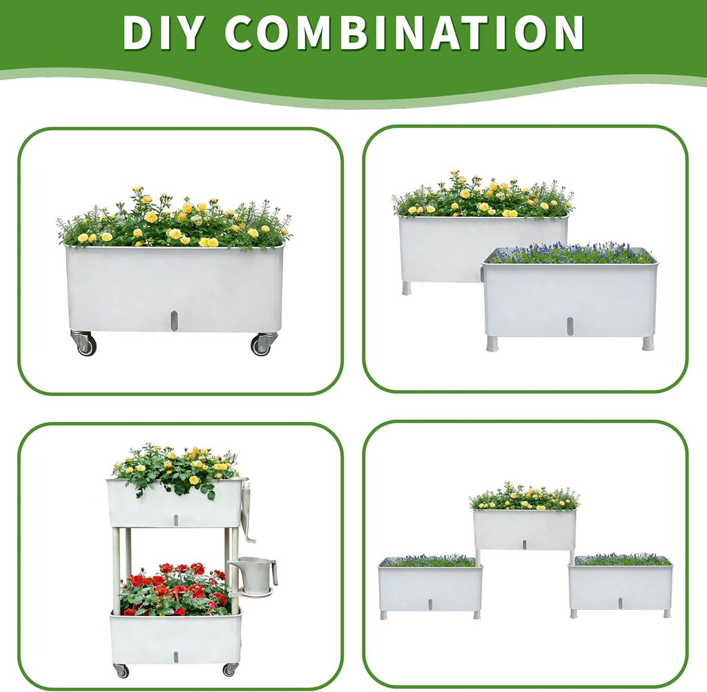 Three-Tier Wheeled Self-Water Planter